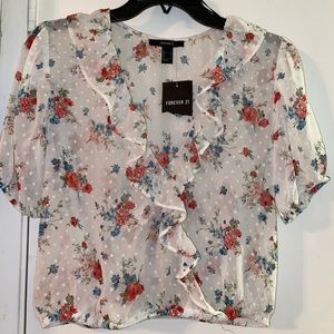 🆕 F21 Woven White/Multi Crop Top